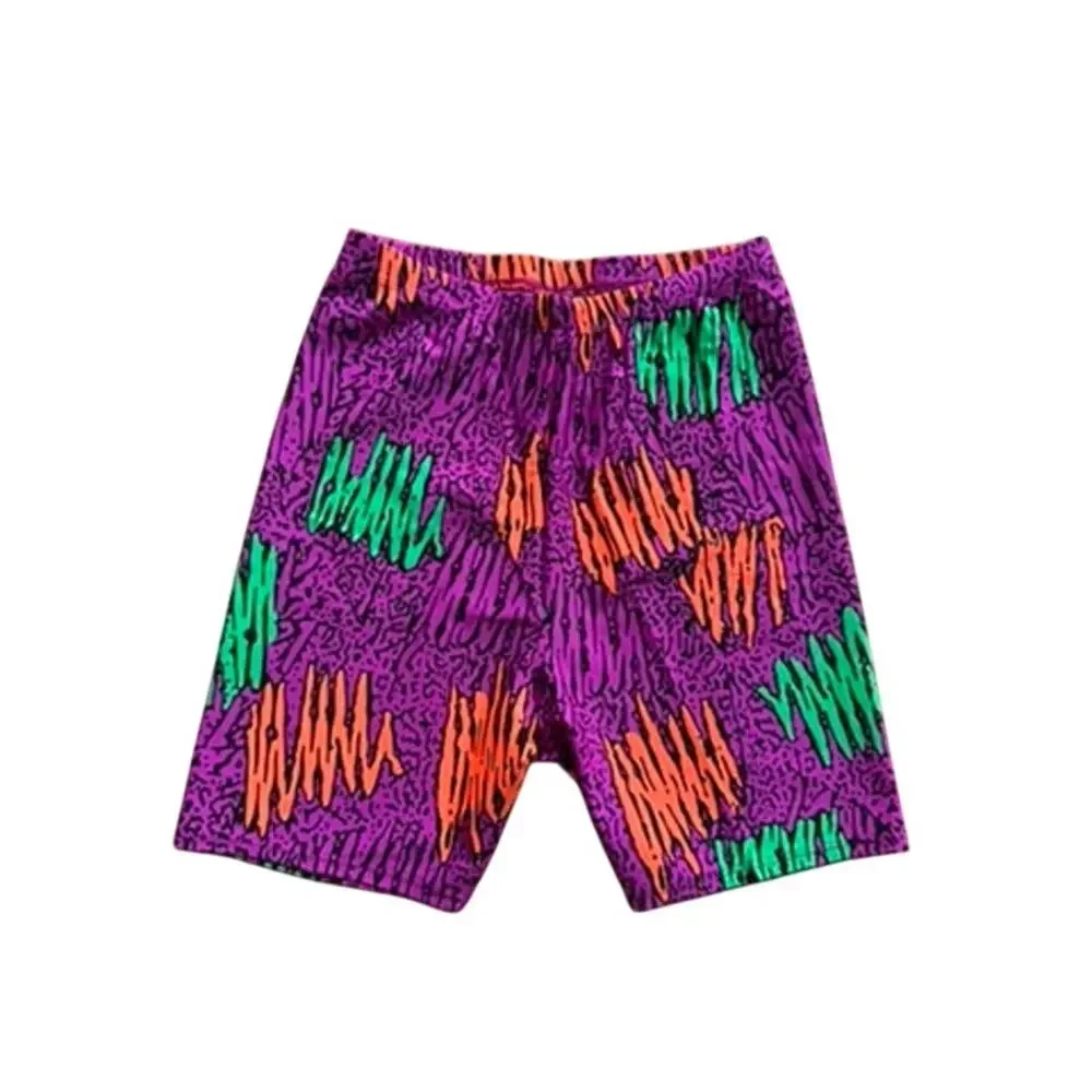 Vintage 80s 90s Insport Fuchsia Purple Neon Abstract Brushstroke Bike Shorts M